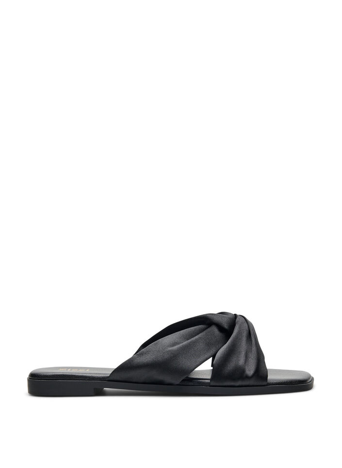 Flat sandals with crossed satin straps, Black, Packshot image number 0