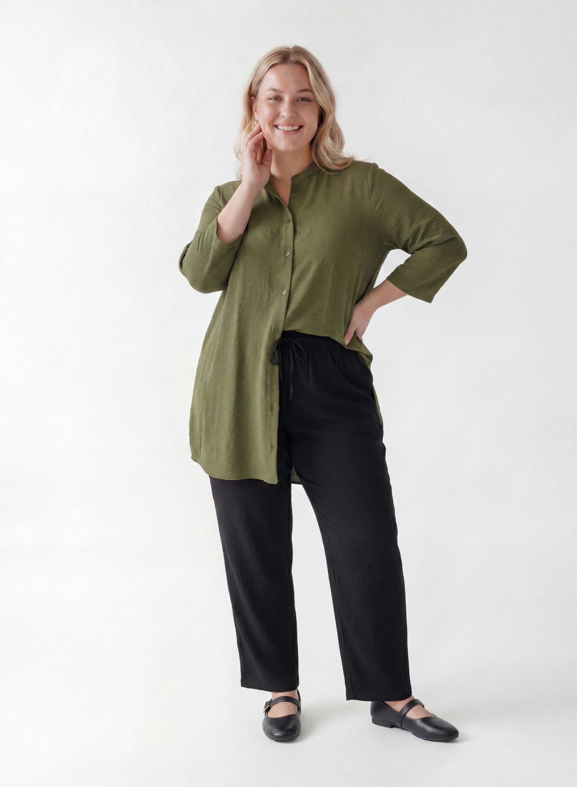 ZizzifashionTunic with 3/4 sleeves, Green, Model image number 1
