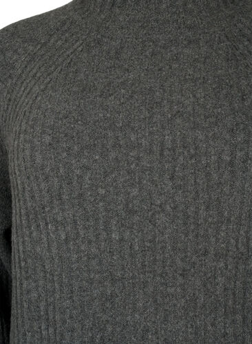 Ribbed Knit Dress with Turtleneck, Dark Grey Melange, Packshot image number 2
