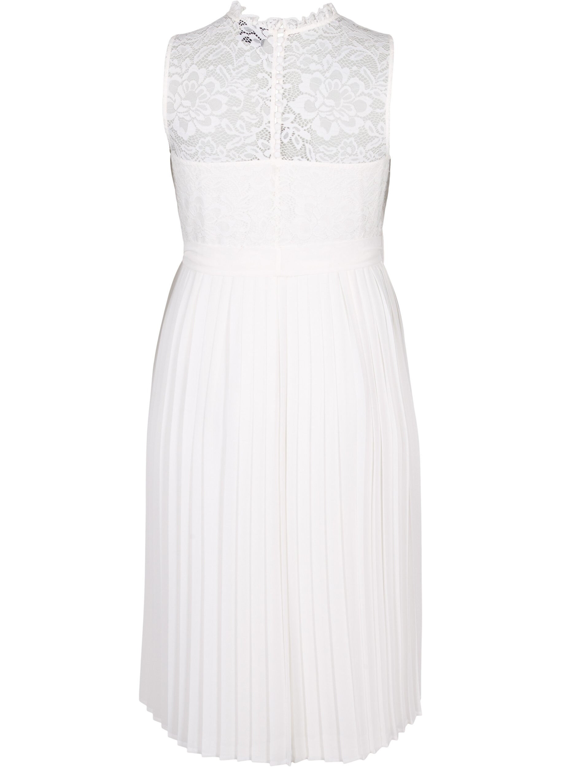 Zizzifashion Sleeveless dress with lace and pleats, Bright White, Packshot image number 1