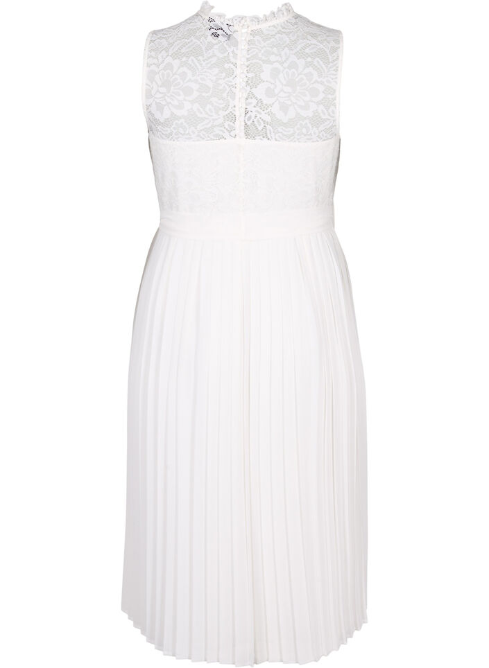 Sleeveless dress with lace and pleats, Bright White, Packshot image number 1