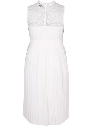 Sleeveless dress with lace and pleats, Bright White, Packshot image number 1