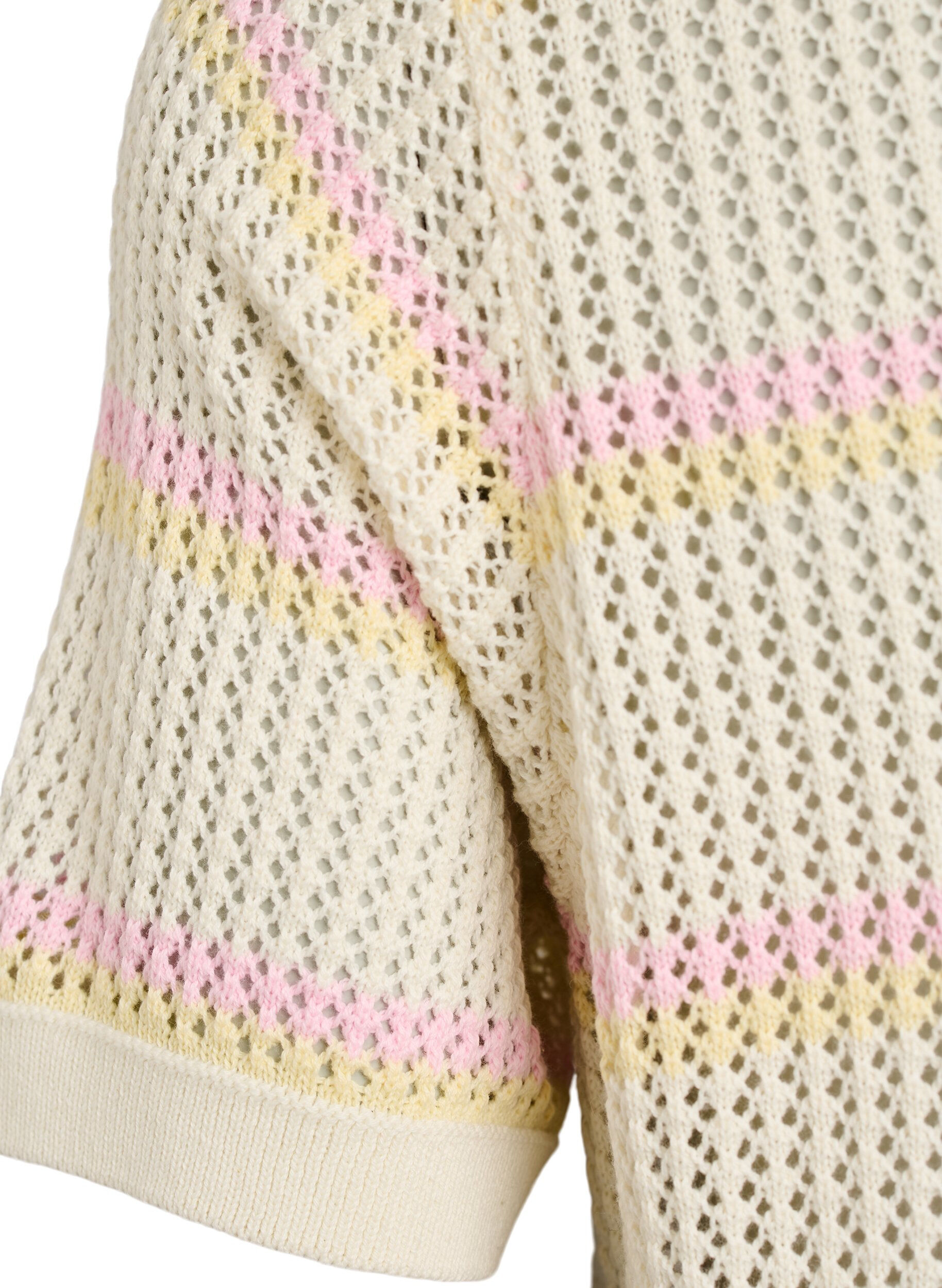 Zizzifashion Knitted polo with eyelet embroidery and stripes, White, Packshot image number 3