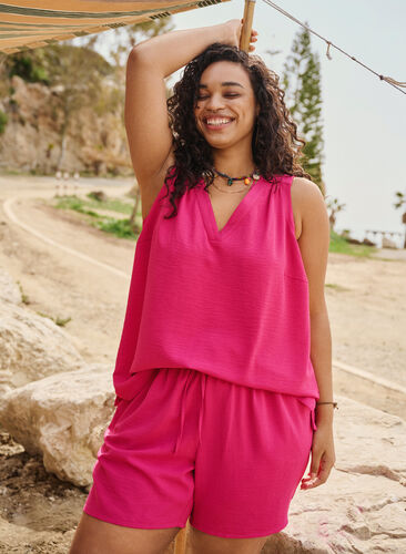 Sleeveless top with wrinkle details, Pink Peacock, Image image number 0