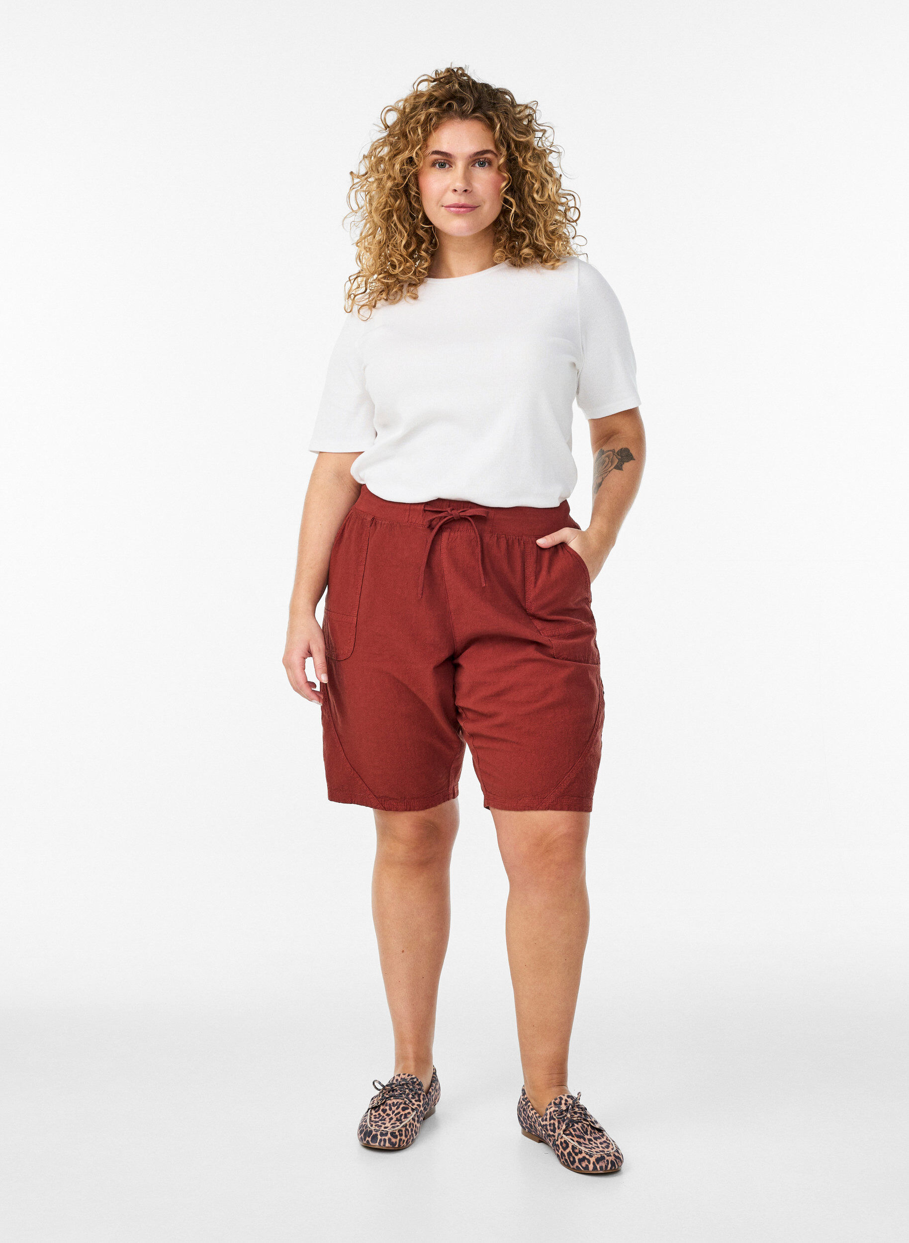 ZizzifashionLoose cotton shorts with pockets, Red, Model image number 1