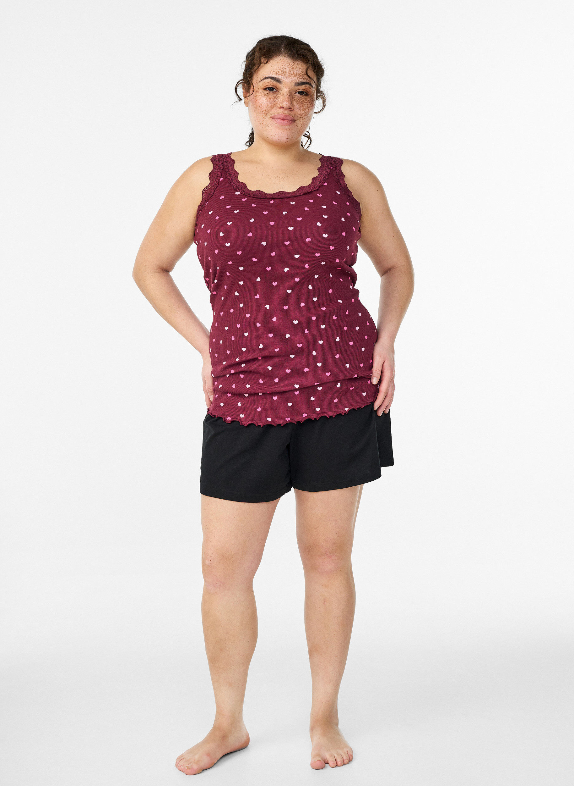 Zizzifashion Top with print and lace edge, Red, Model image number 1