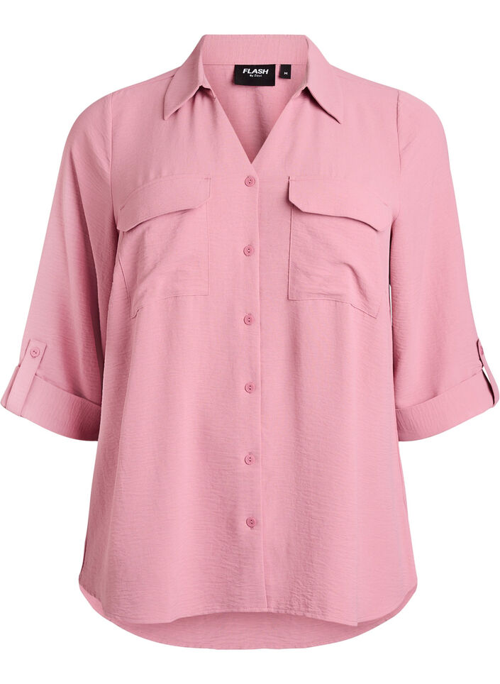 FLASH - Shirt with chest pockets and 3/4 sleeves, Rose, Packshot image number 0