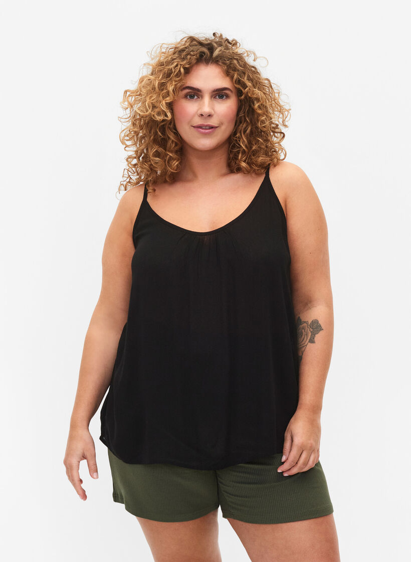 Strap top in viscose, Black, Model image number 0