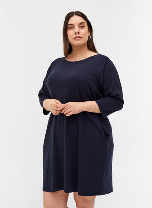 Cotton dress with 3/4 sleeves and pockets, Night Sky, Model image number 0