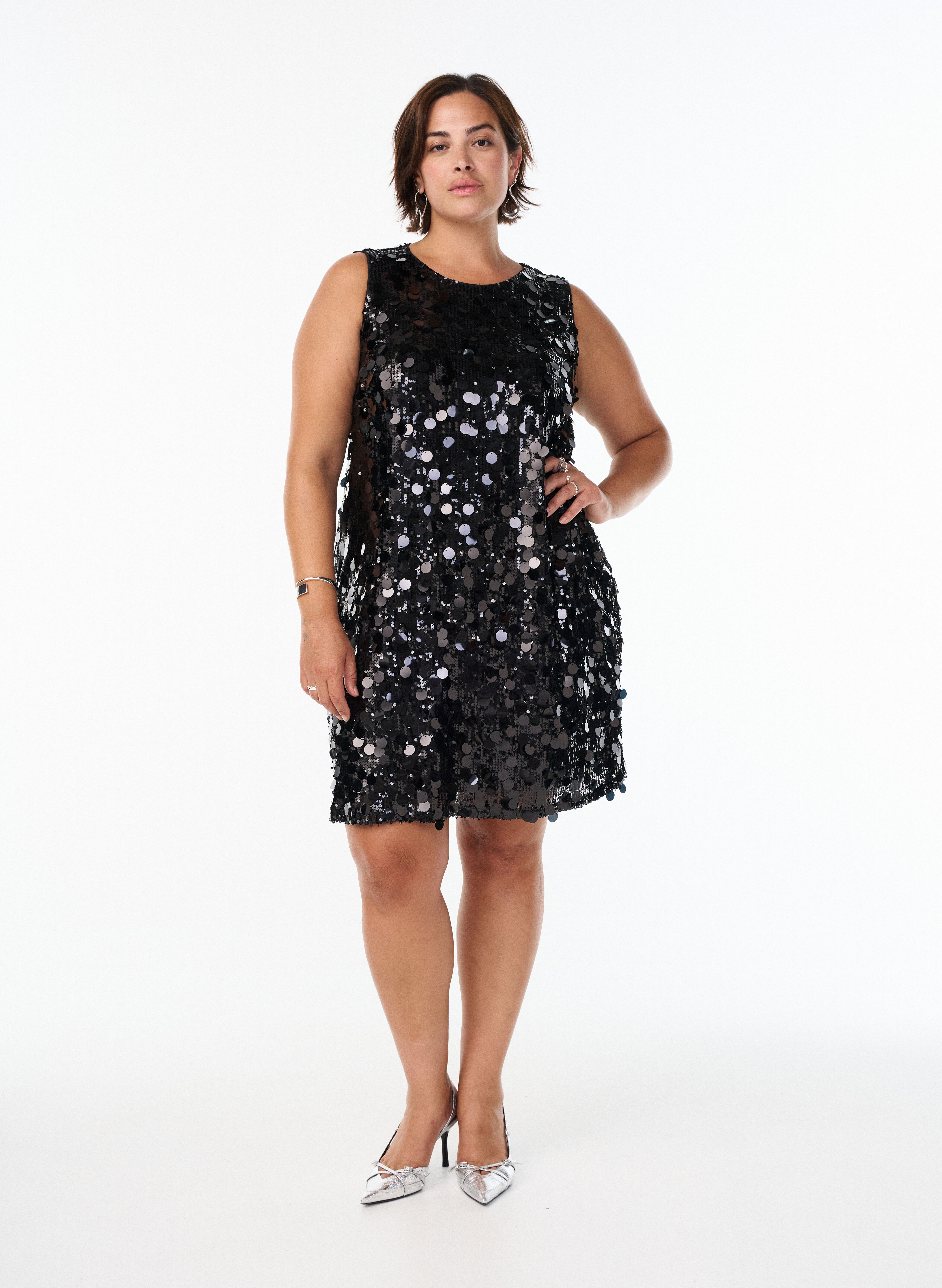 Zizzifashion Black sequinned dress, , Model