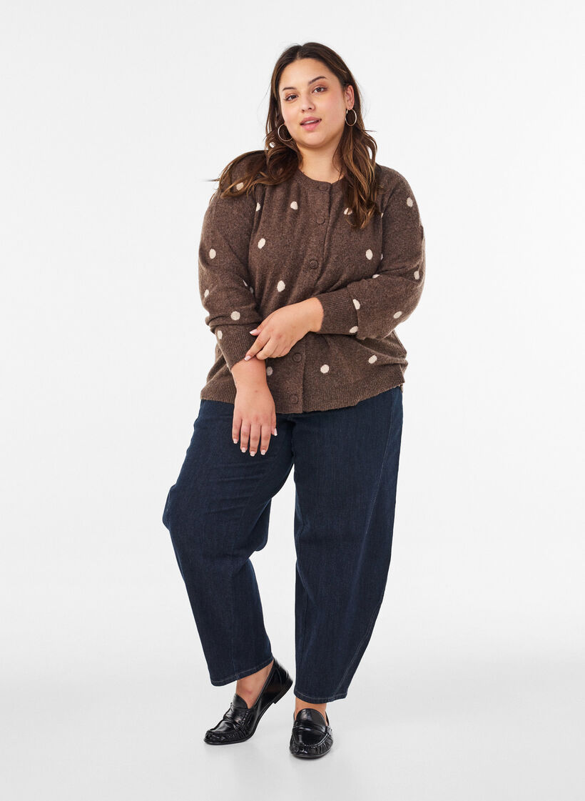 Cardigan with a dotted pattern, Brown, Model image number 1