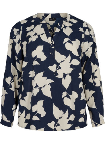 FLASH - Long sleeve blouse with print, Blue White Flower, Packshot image number 0