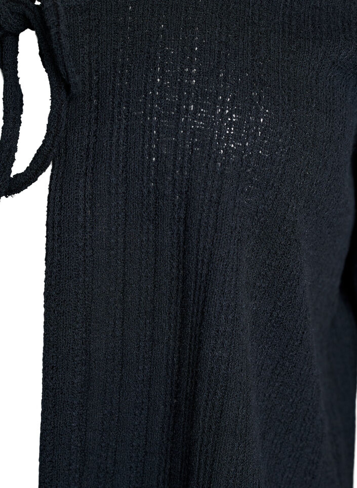 Jersey cardigan with texture and tie front, Black, Packshot image number 2