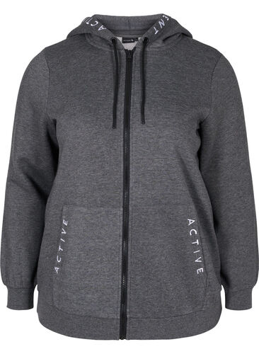 Workout hoodie jacket with zip, Dark Grey Melange, Packshot image number 0