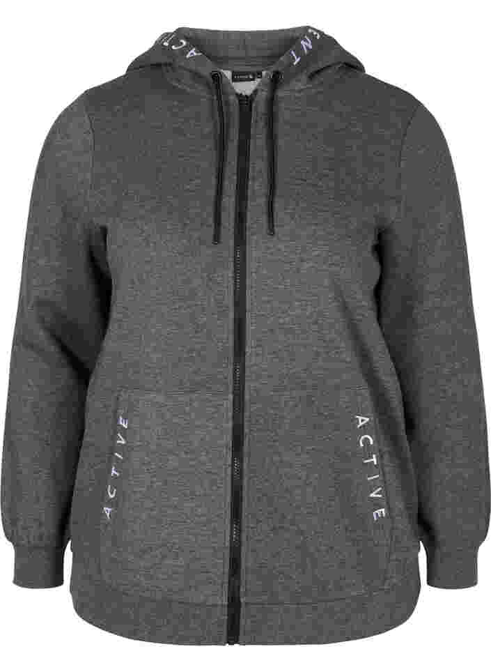 Workout hoodie jacket with zip, Dark Grey Melange, Packshot image number 0