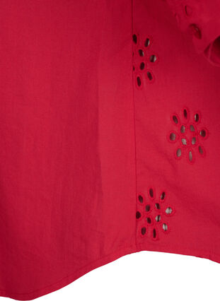 Shirt blouse with embroidery anglaise and 3/4 sleeves, Tango Red, Packshot image number 3