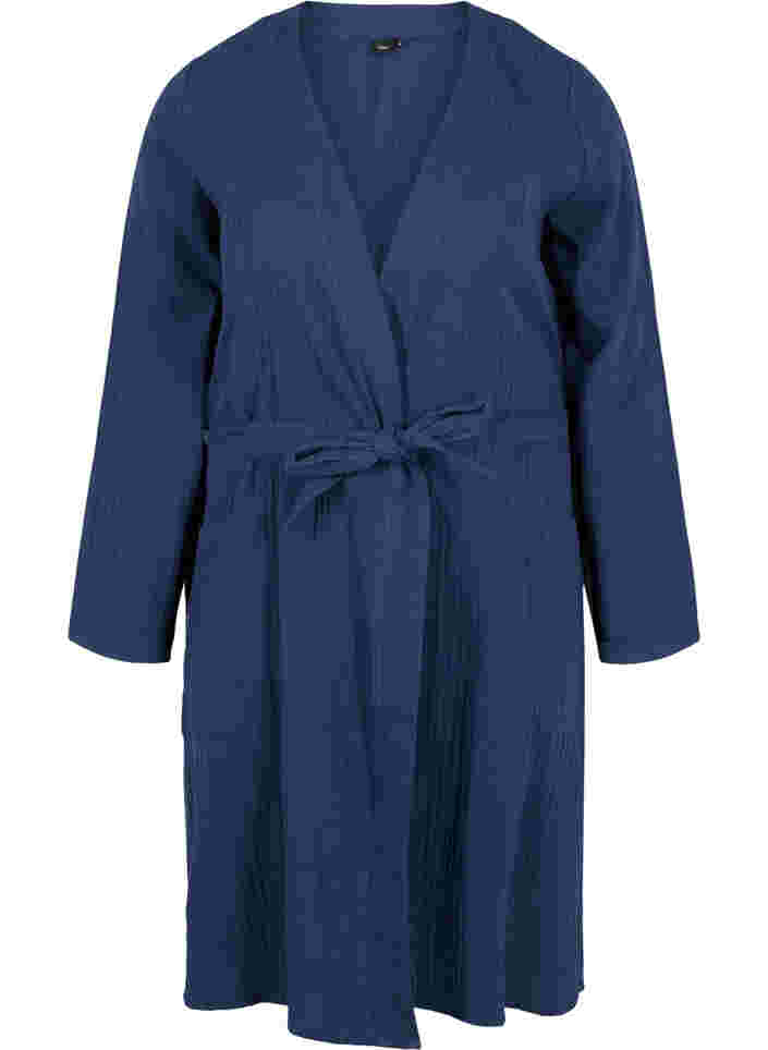 Cotton dressing gown with tie belt, Navy Blazer, Packshot image number 0