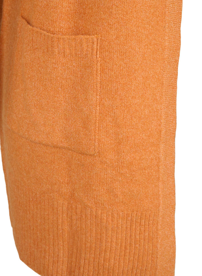 Ribbed Knit Cardigan with Pockets, Orange, Packshot image number 3