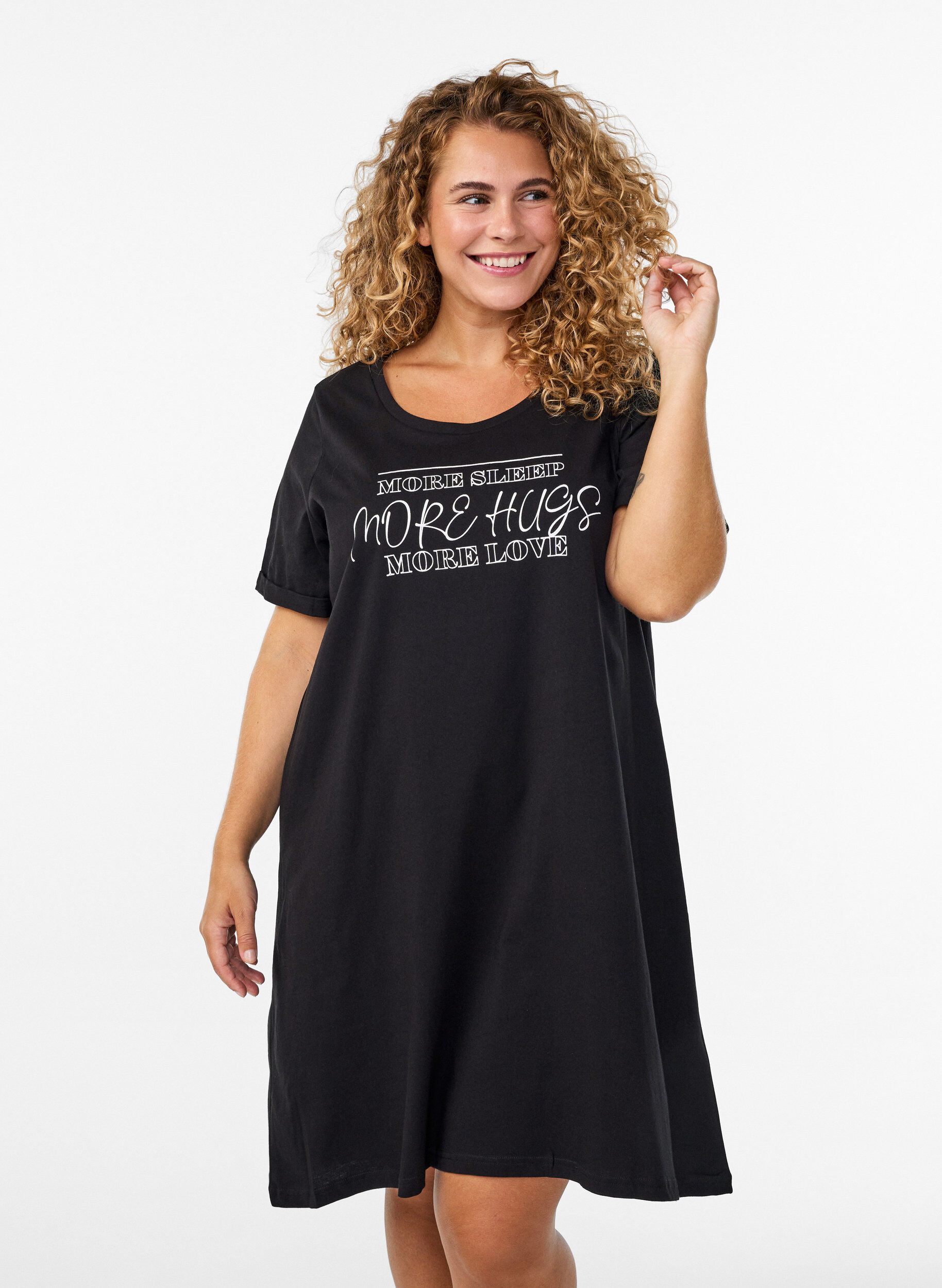 ZizzifashionShort-sleeved nightgown in organic cotton, Black, Model image number 0