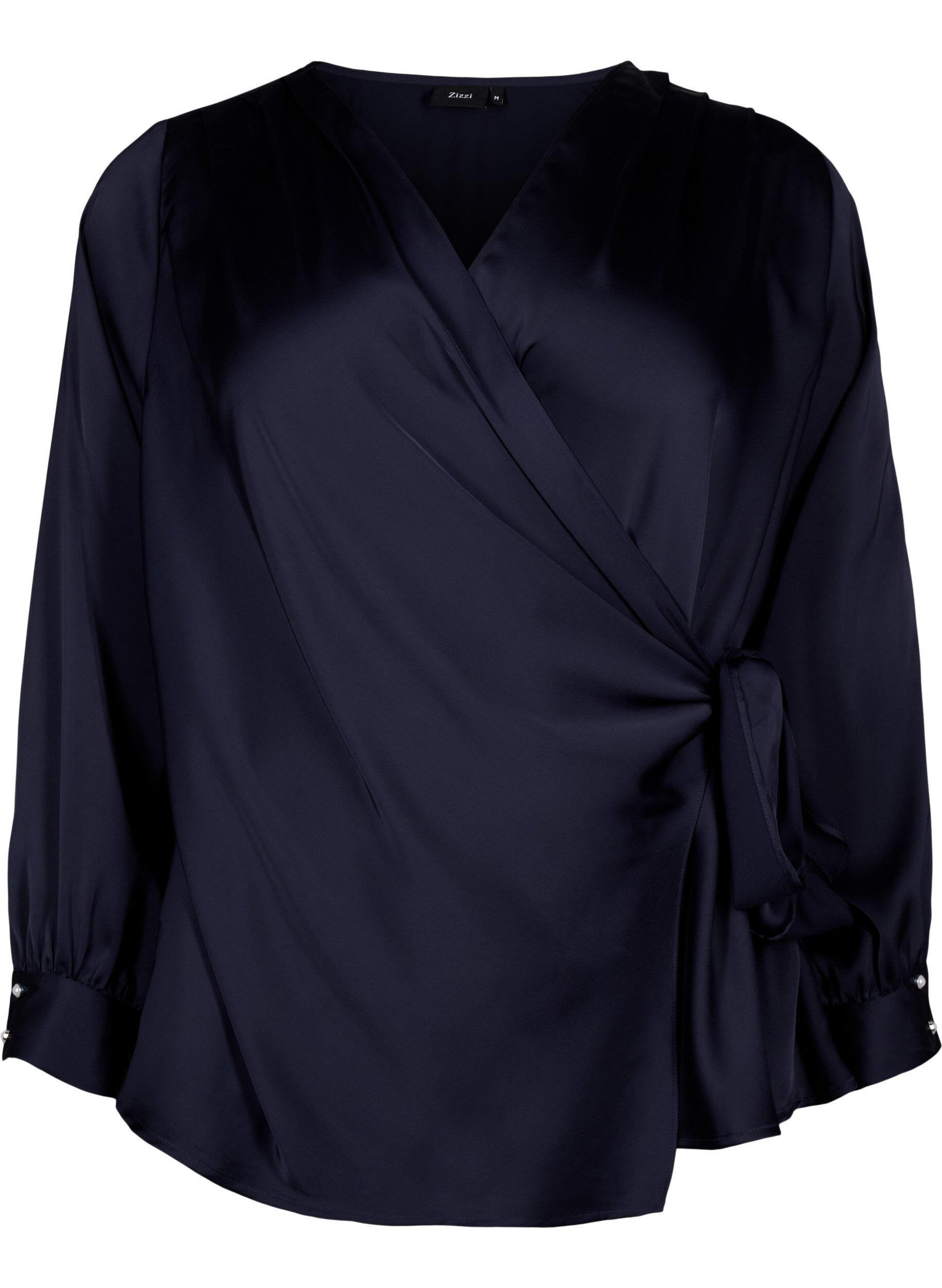 Zizzifashion Satin party blouse with wrap, Night Sky, Packshot image number 0