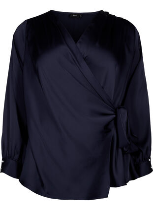 Satin party blouse with wrap, Night Sky, Packshot image number 0