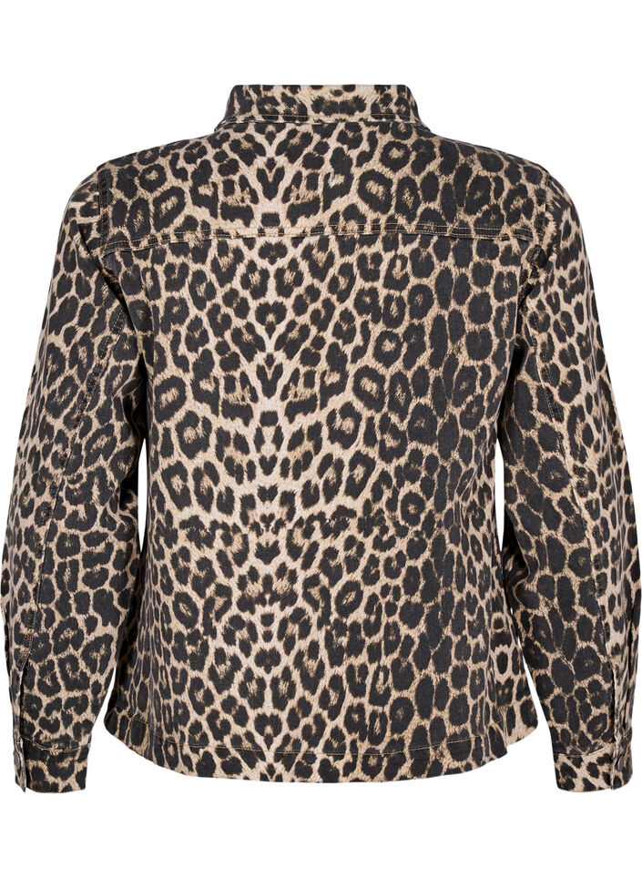 Denim jacket with leopard print and chest pockets, Brown, Packshot image number 1