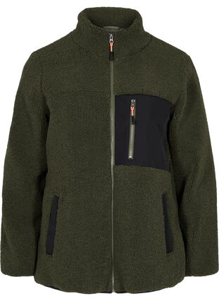 Teddy jacket with zip and pockets, Forest Night, Packshot image number 0