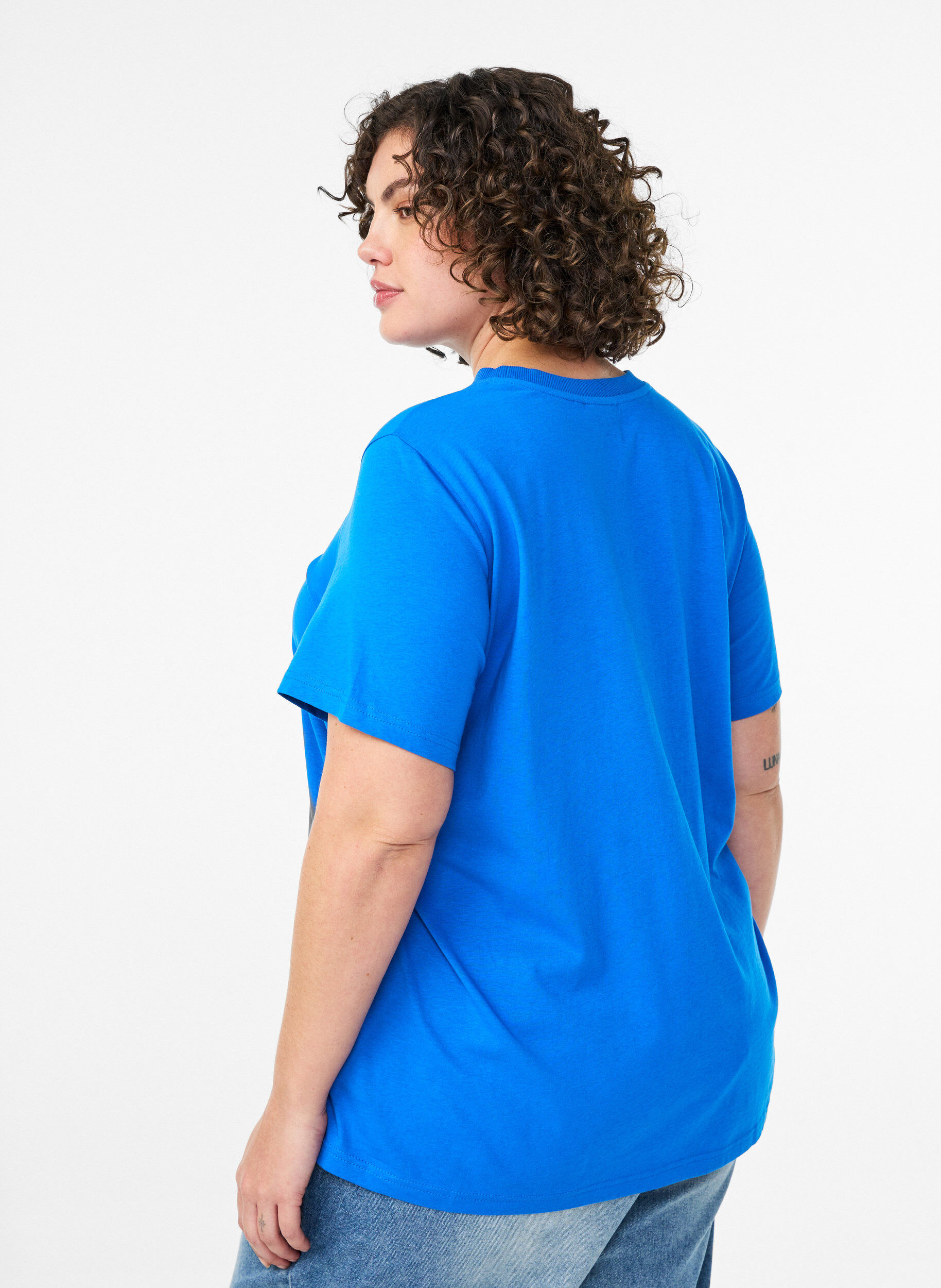 ZizzifashionBasic cotton T-shirt with round neck, Blue, Model image number 2