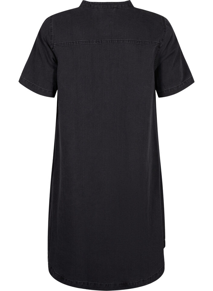 A-shape denim dress with short sleeves, Grey Denim, Packshot image number 1