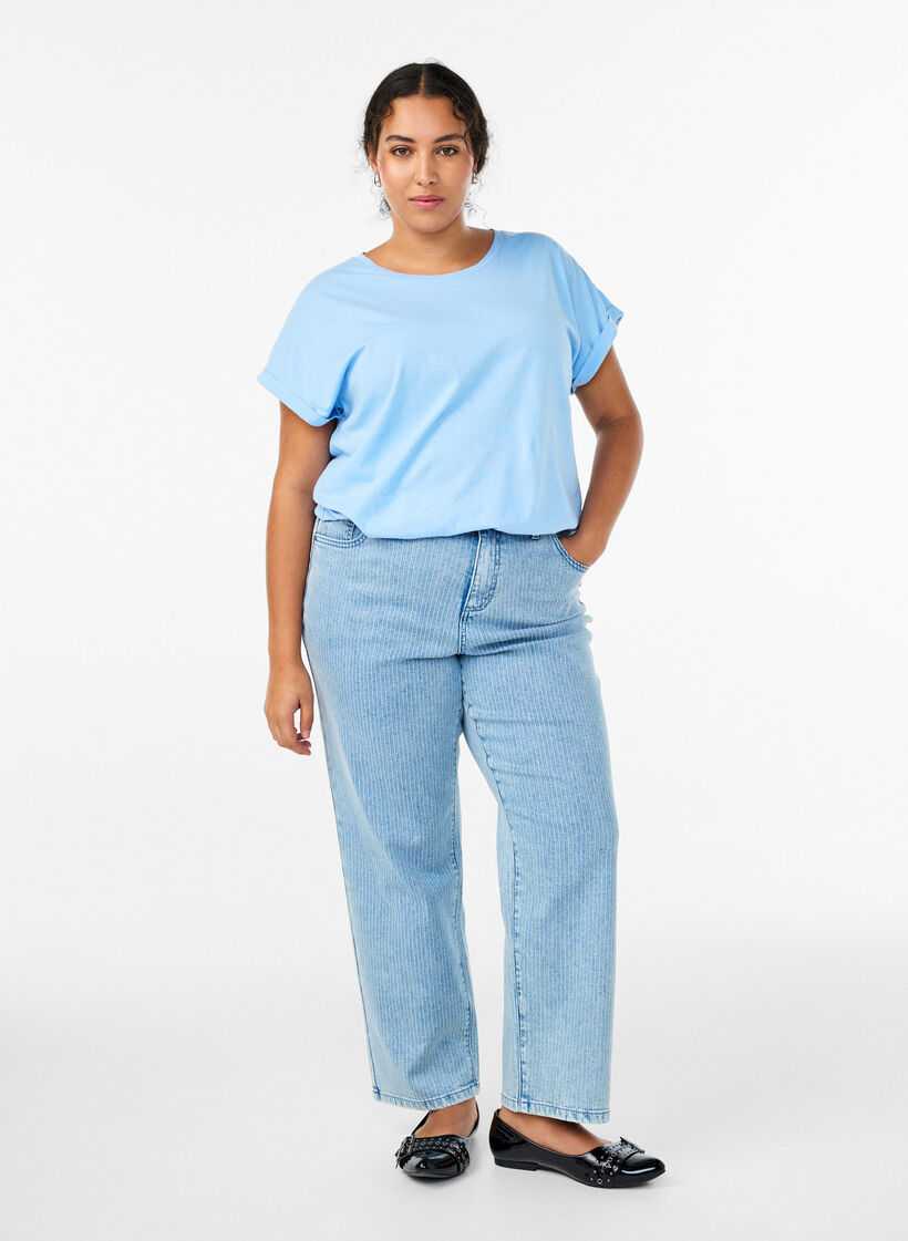 Pinstriped Kiana jeans with straight fit, Blue, Model image number 0