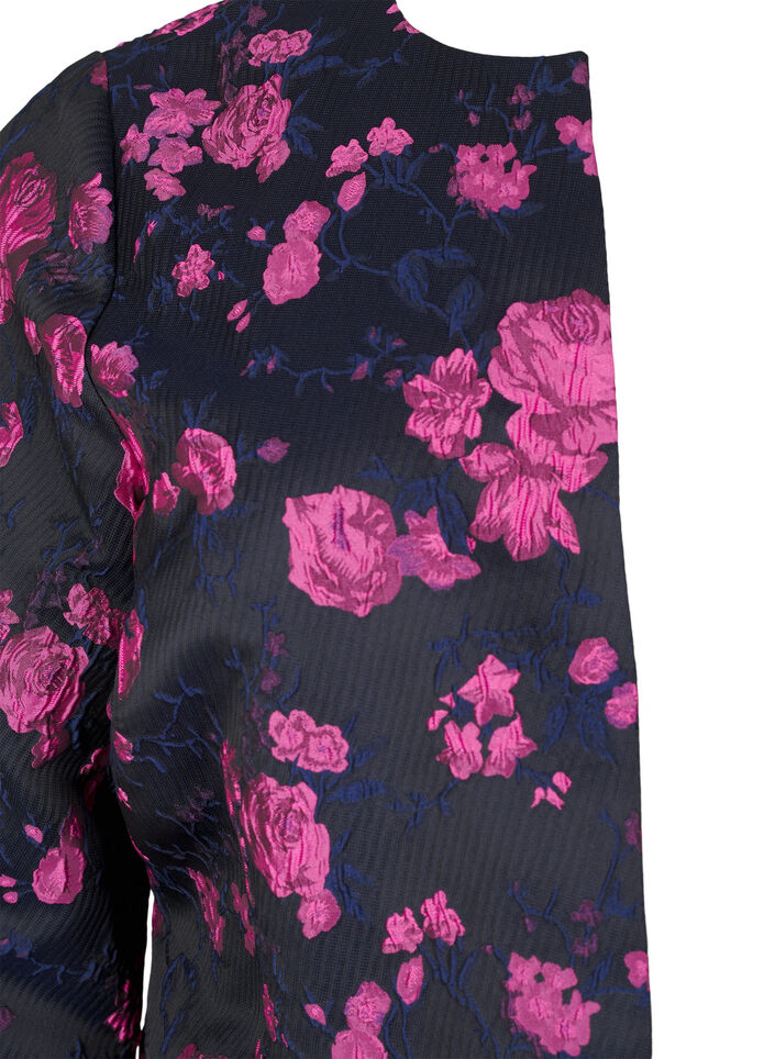 Jacquard jacket with floral pattern, Black w. Red Rose, Packshot image number 2