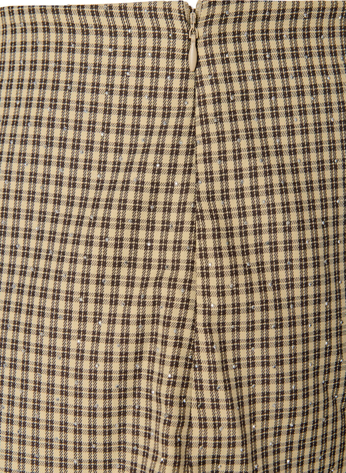Skirt with a mini-check pattern and rhinestones, Brown, Packshot image number 3