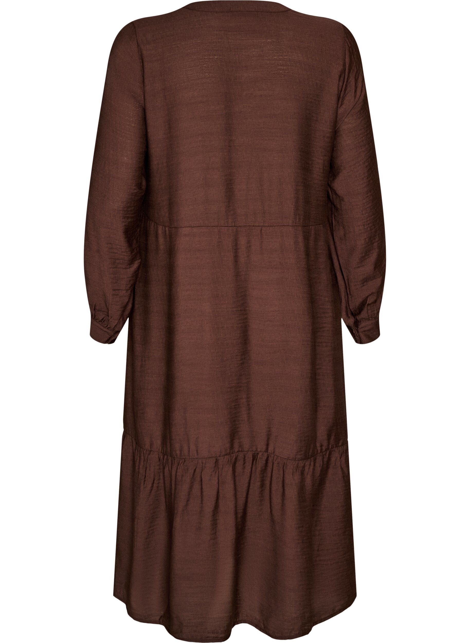 ZizzifashionViscose dress with embroidery and tiered ruffles, Brown, Packshot image number 1