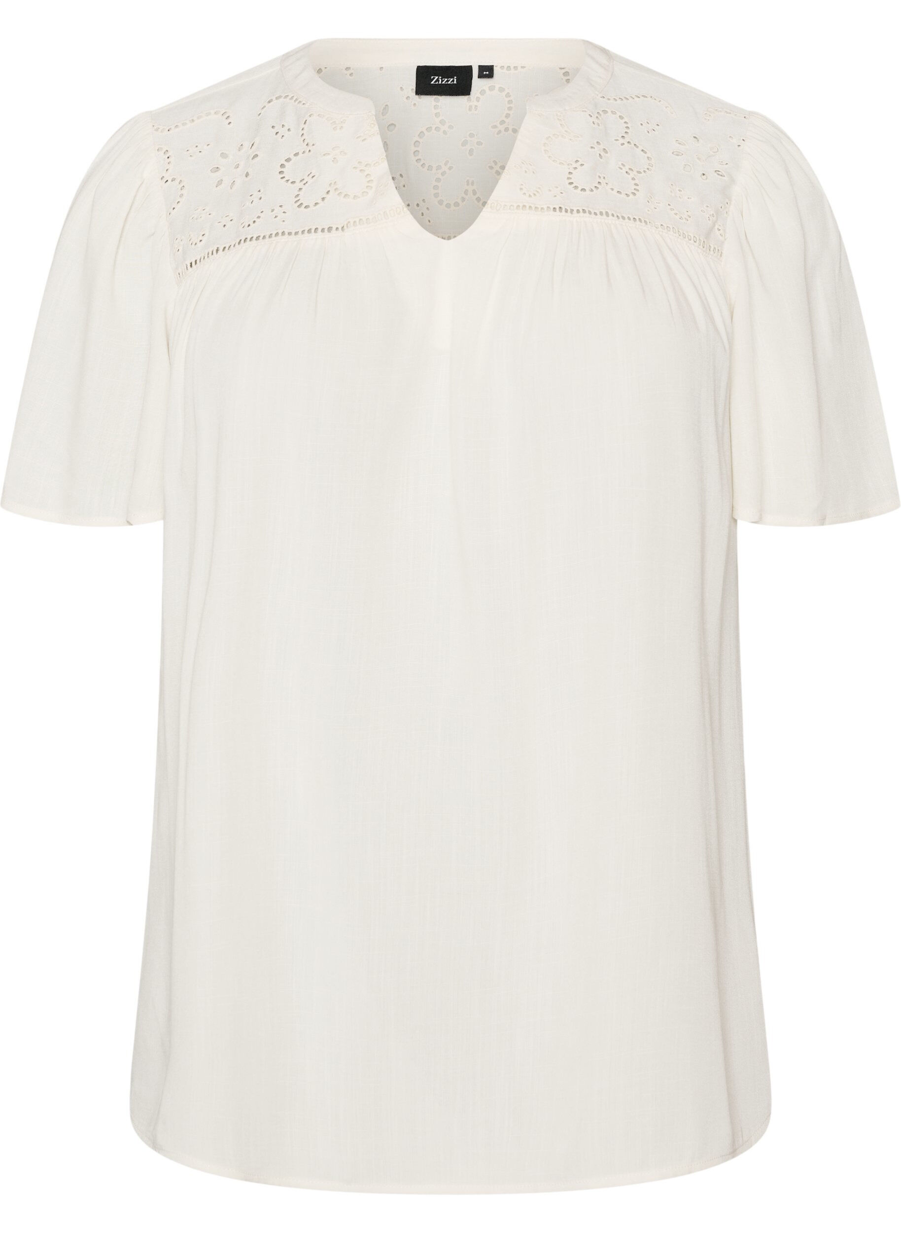 Blouse in viscose with broderie anglaise