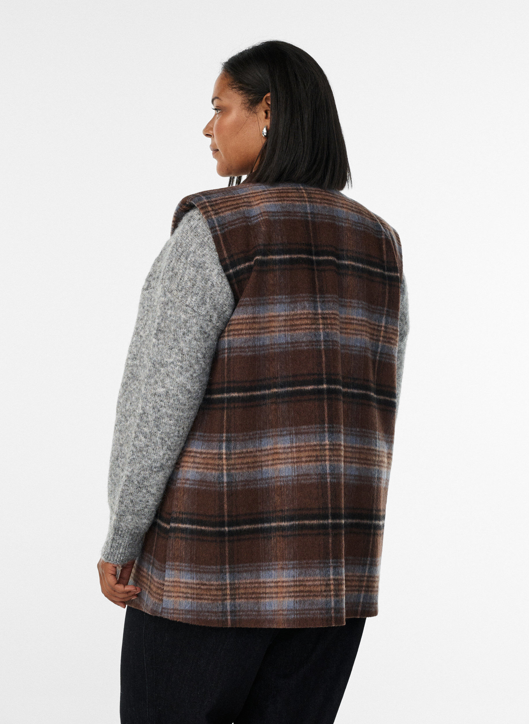 Zizzifashion Long checked vest, Brown, Model image number 2
