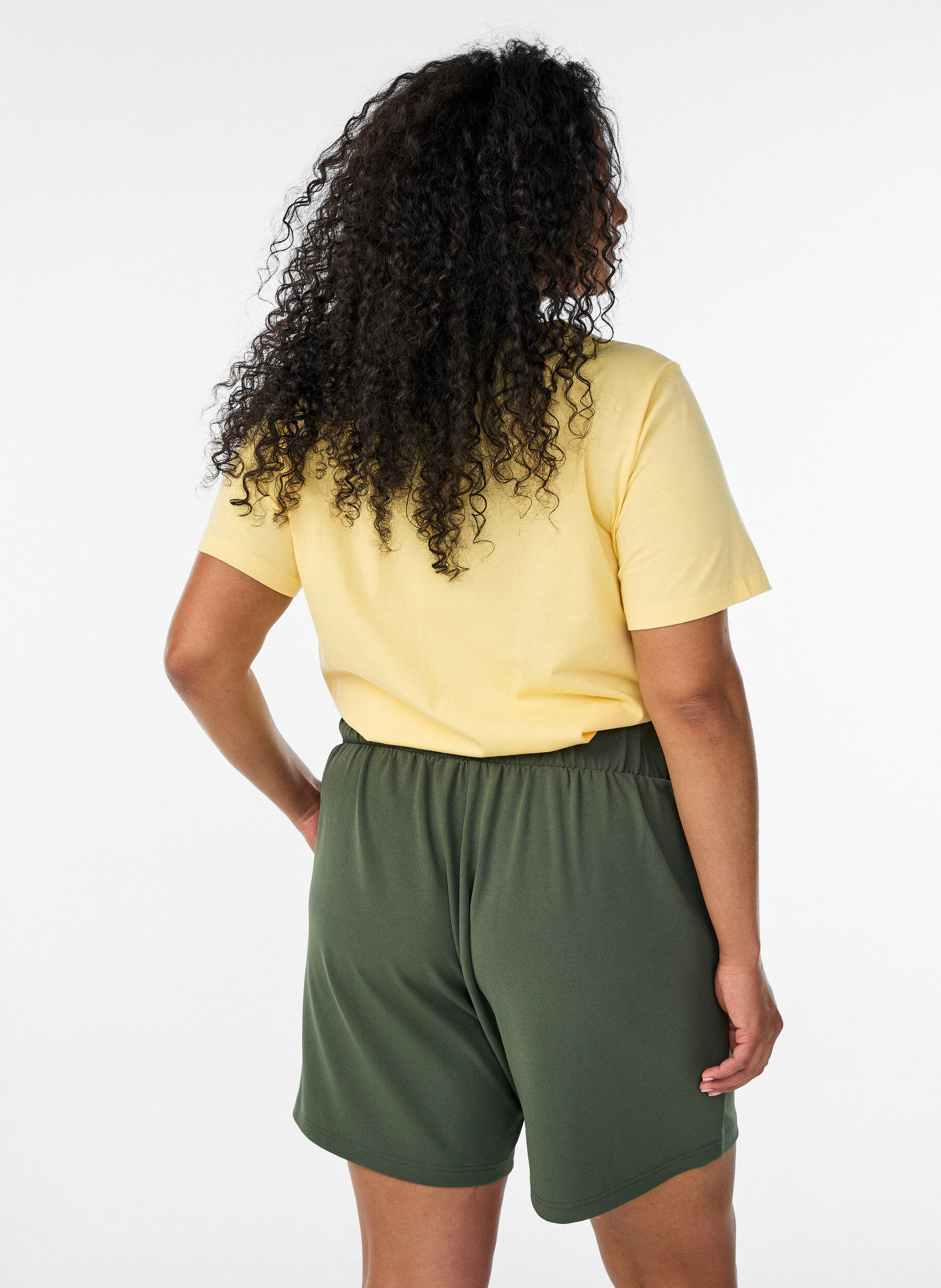 ZizzifashionOrganic cotton T-shirt with eyelet embroidery, Yellow, Model image number 2
