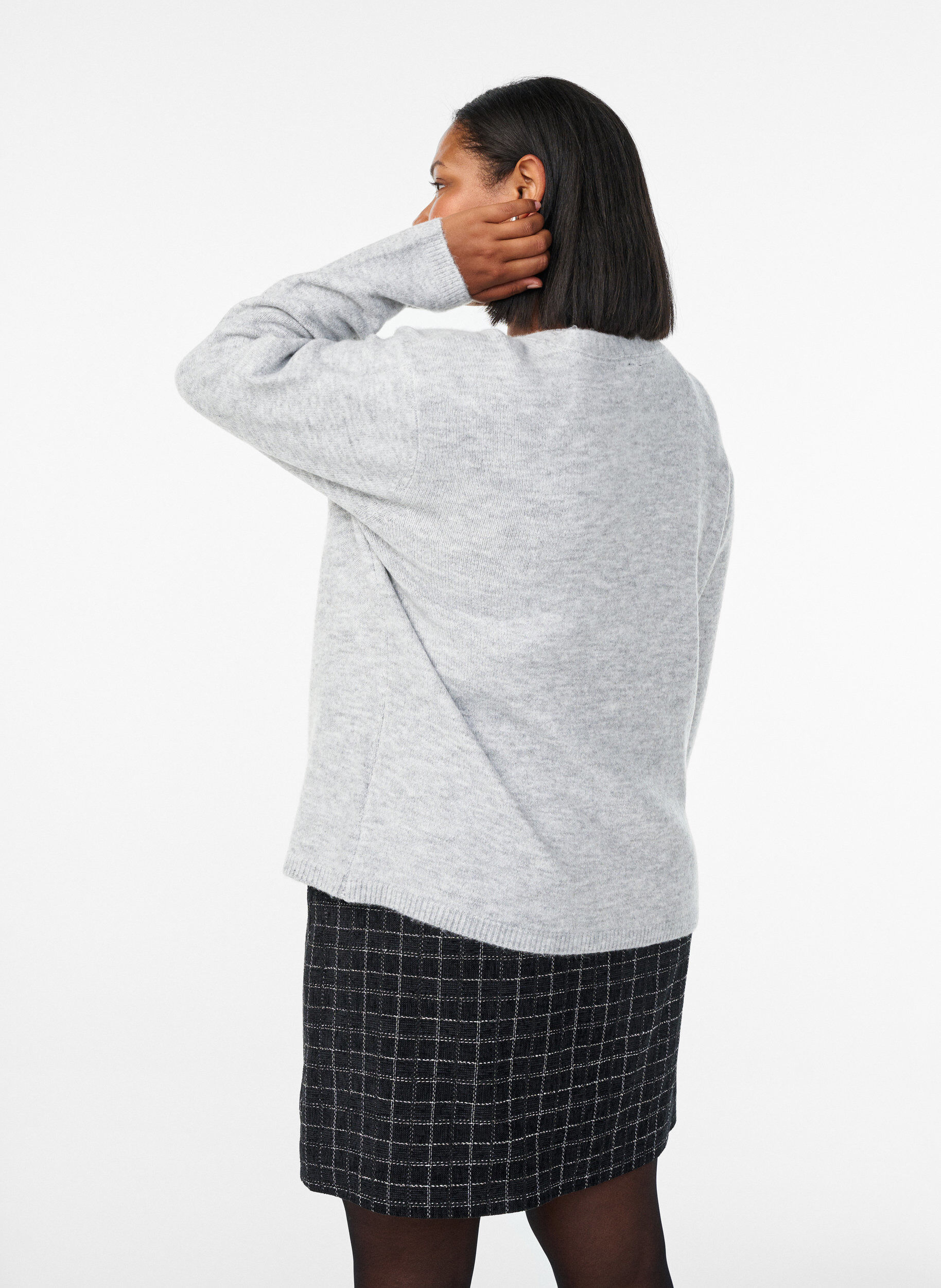 Zizzifashion Cardigan with V-neck and embroidered flowers, Grey, Model image number 2