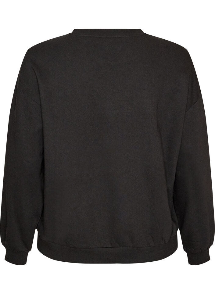 Sweatshirt with boucl&eacute; text motif, Black, Packshot image number 1