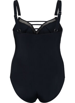 Swimsuit with V-neck and mesh, Black, Packshot image number 1