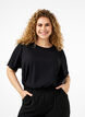 Short-sleeved viscose blouse with ties, Black, Model image number 0
