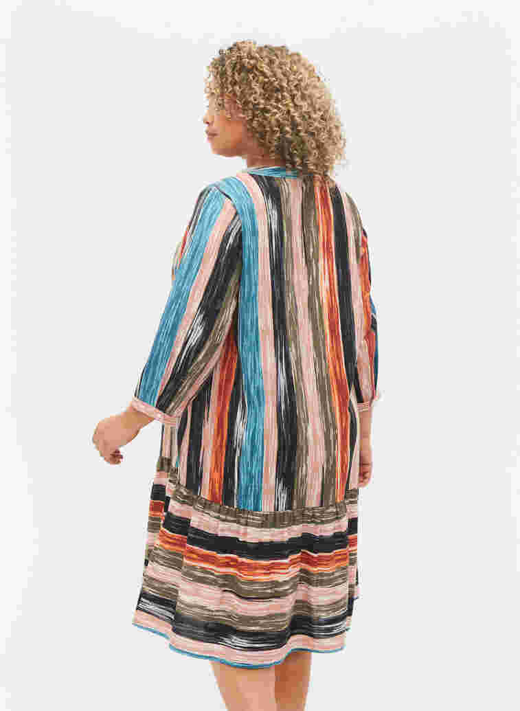 Patterned cotton dress with 3/4 sleeves, Multi Stripe AOP, Model image number 1