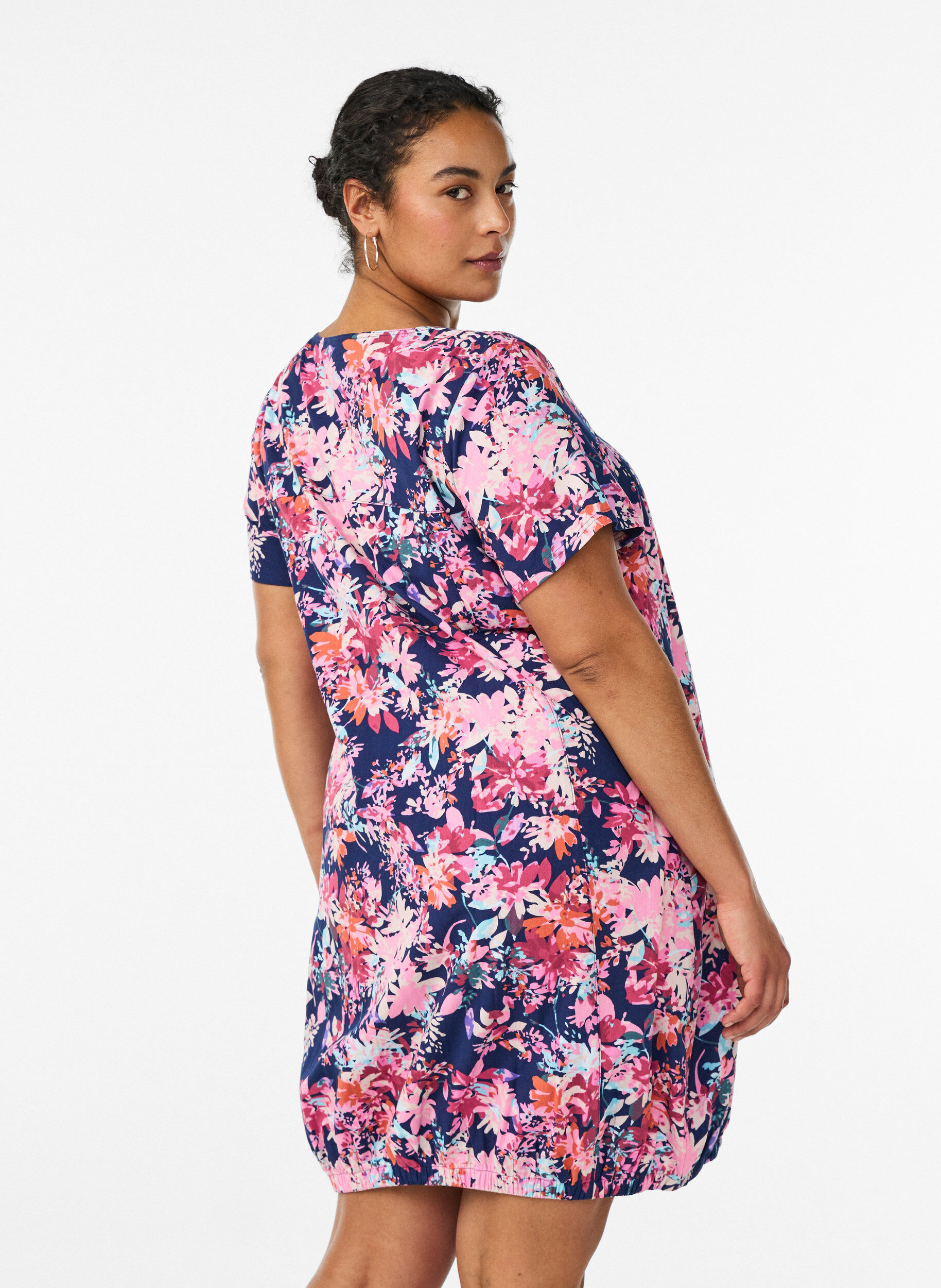 ZizzifashionShort-sleeved cotton dress with print, Blue, Model image number 2