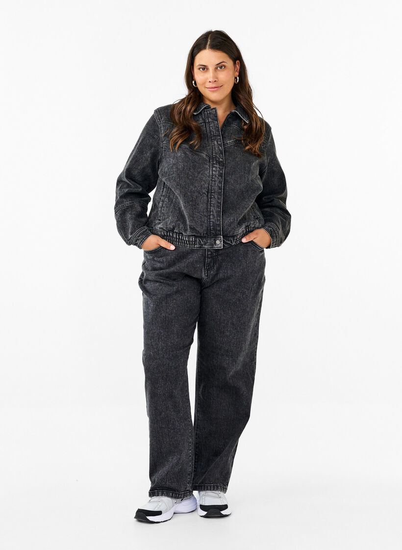 Loose jeans with cropped length, Dark Grey, Model image number 0