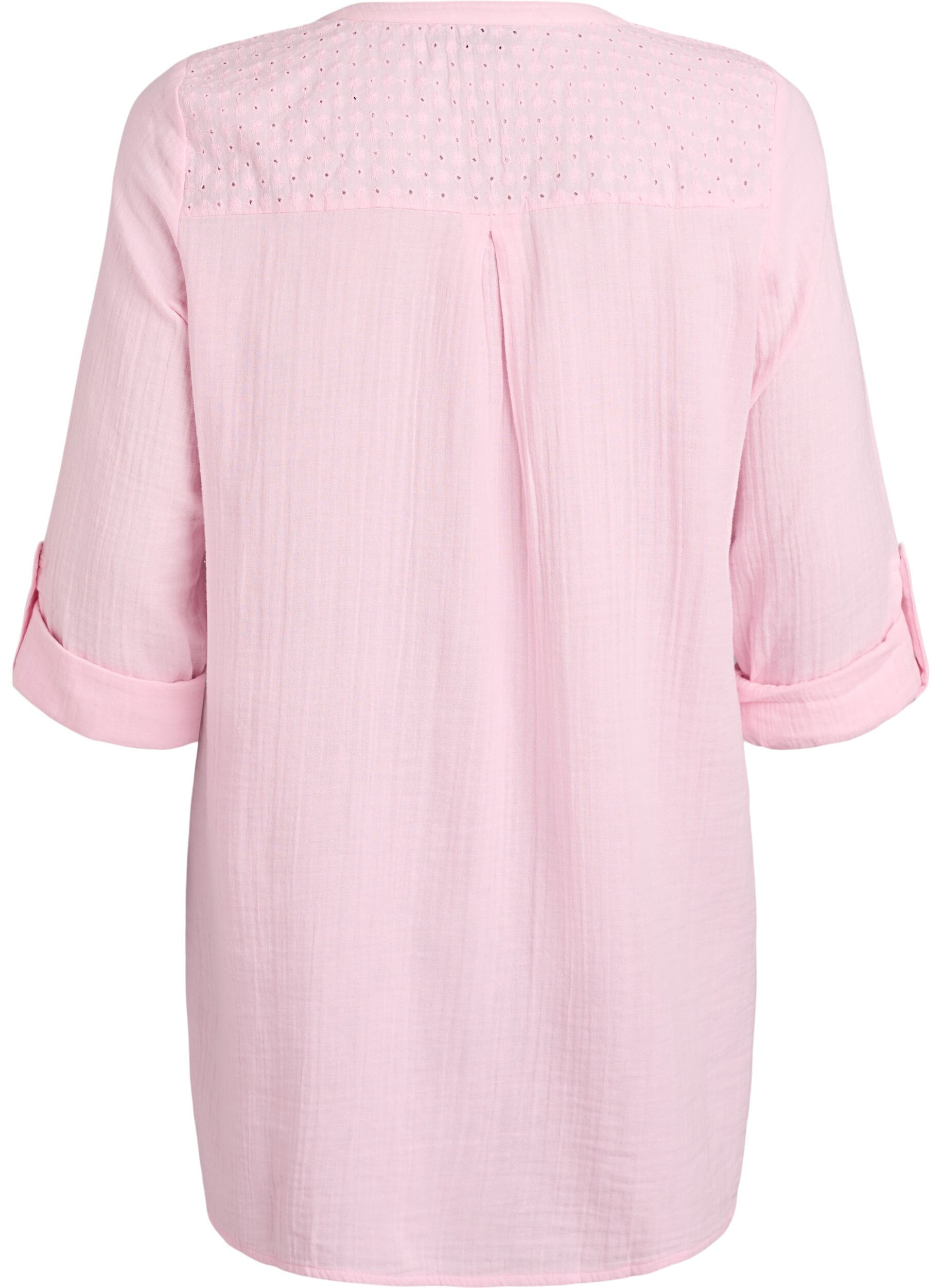 Zizzifashion Cotton muslin tunic with broderie anglaise, Rose, Packshot image number 1