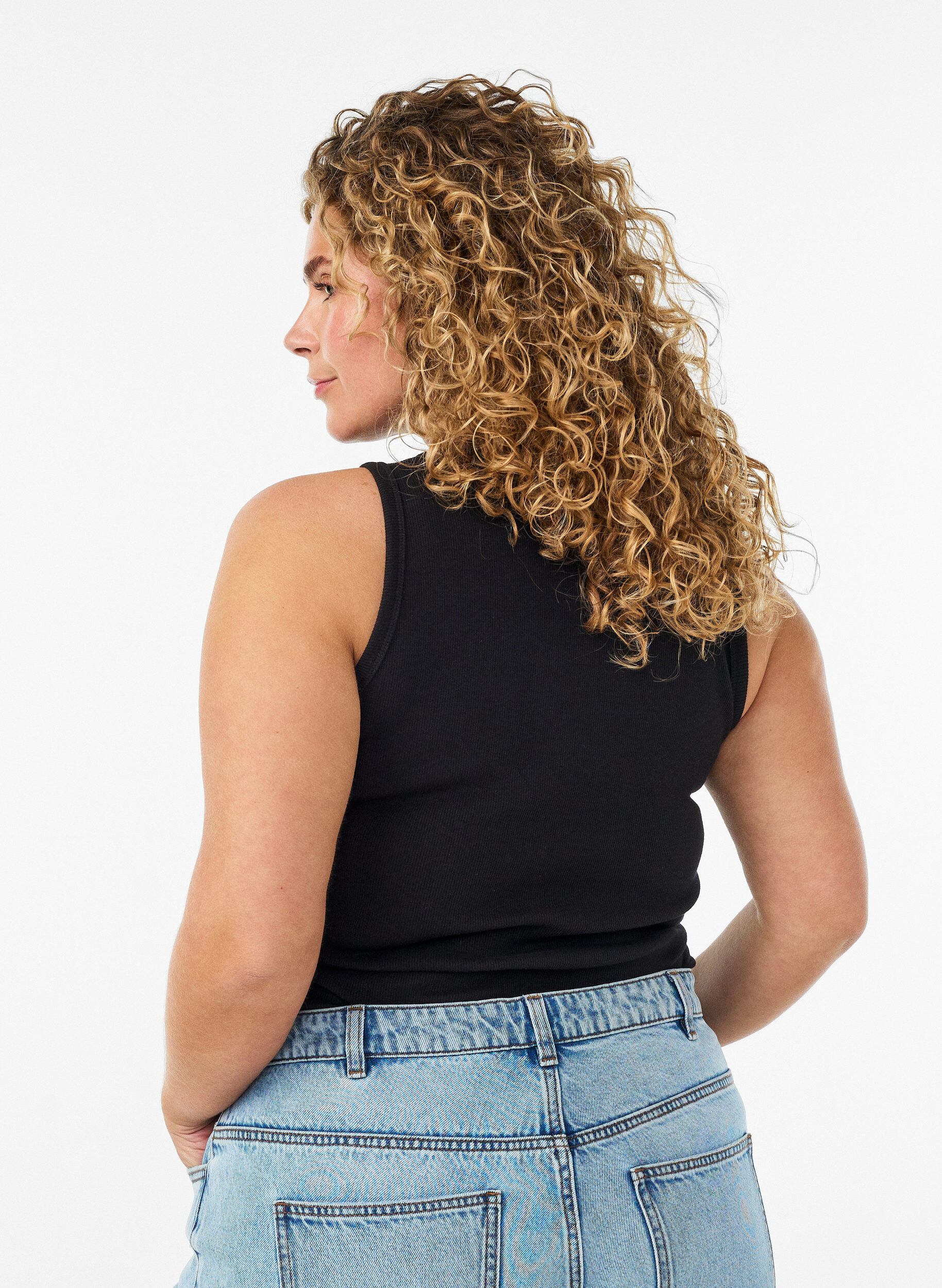 ZizzifashionCotton ribbed top with high neck, Black, Model image number 2