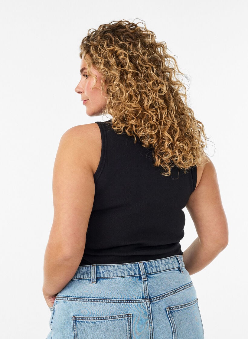 Cotton ribbed top with high neck, Black, Model image number 2