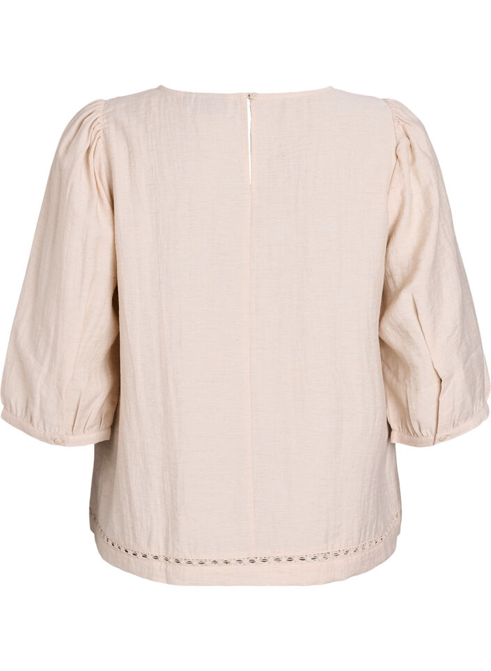 Viscose blend blouse with linen and gathered shoulders, Coral, Packshot image number 1