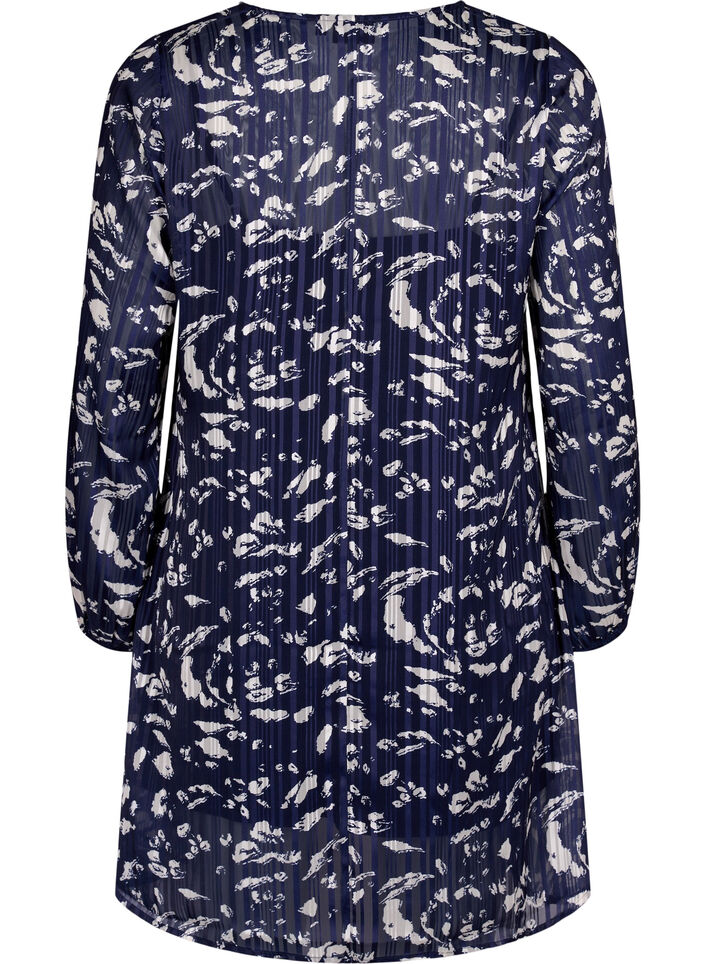 Long-sleeved dress with V-neck and print, Blue Leaf AOP, Packshot image number 1