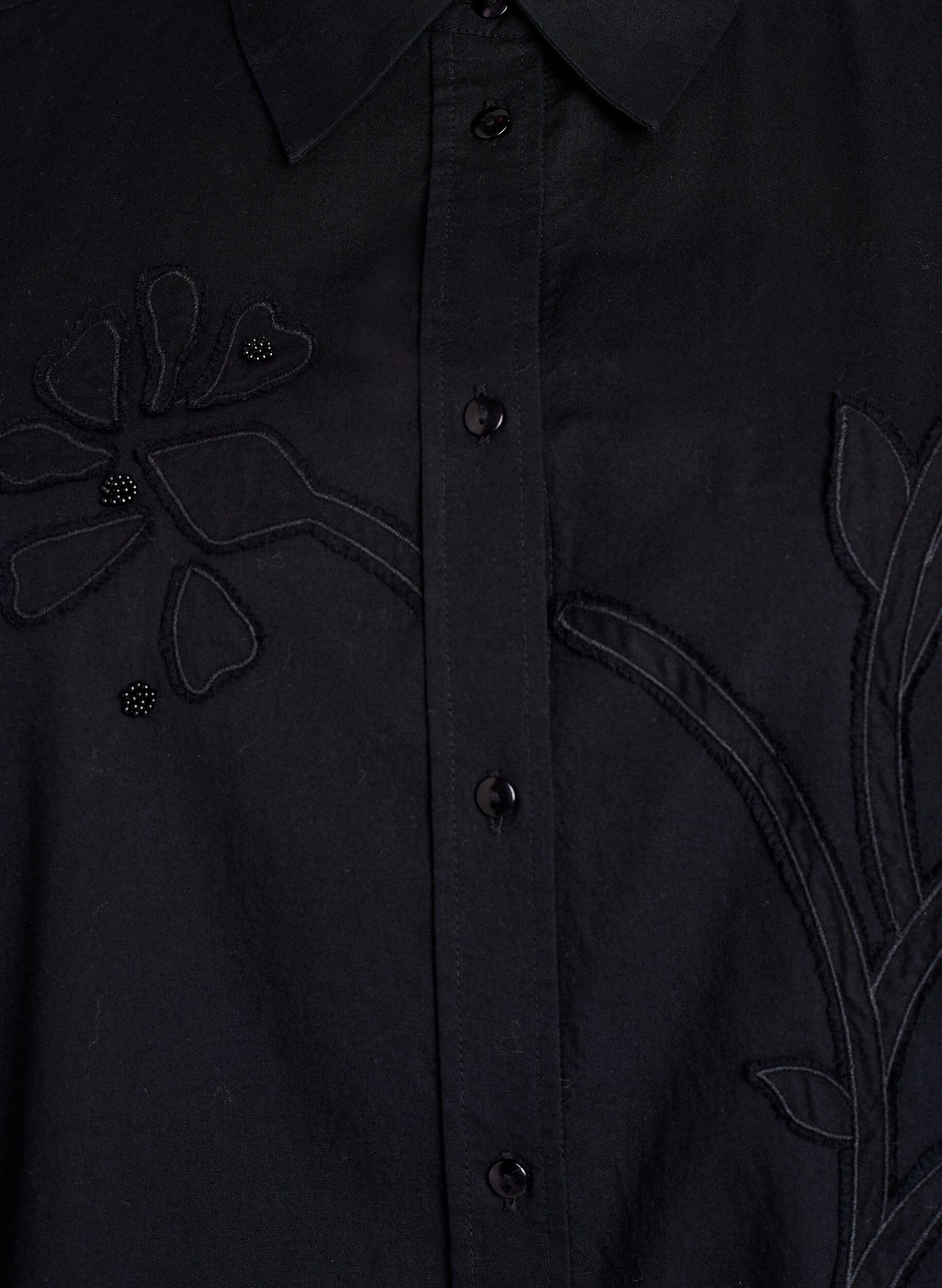 Zizzifashion Cotton shirt with tone-on-tone floral embroidery, Black, Packshot image number 2