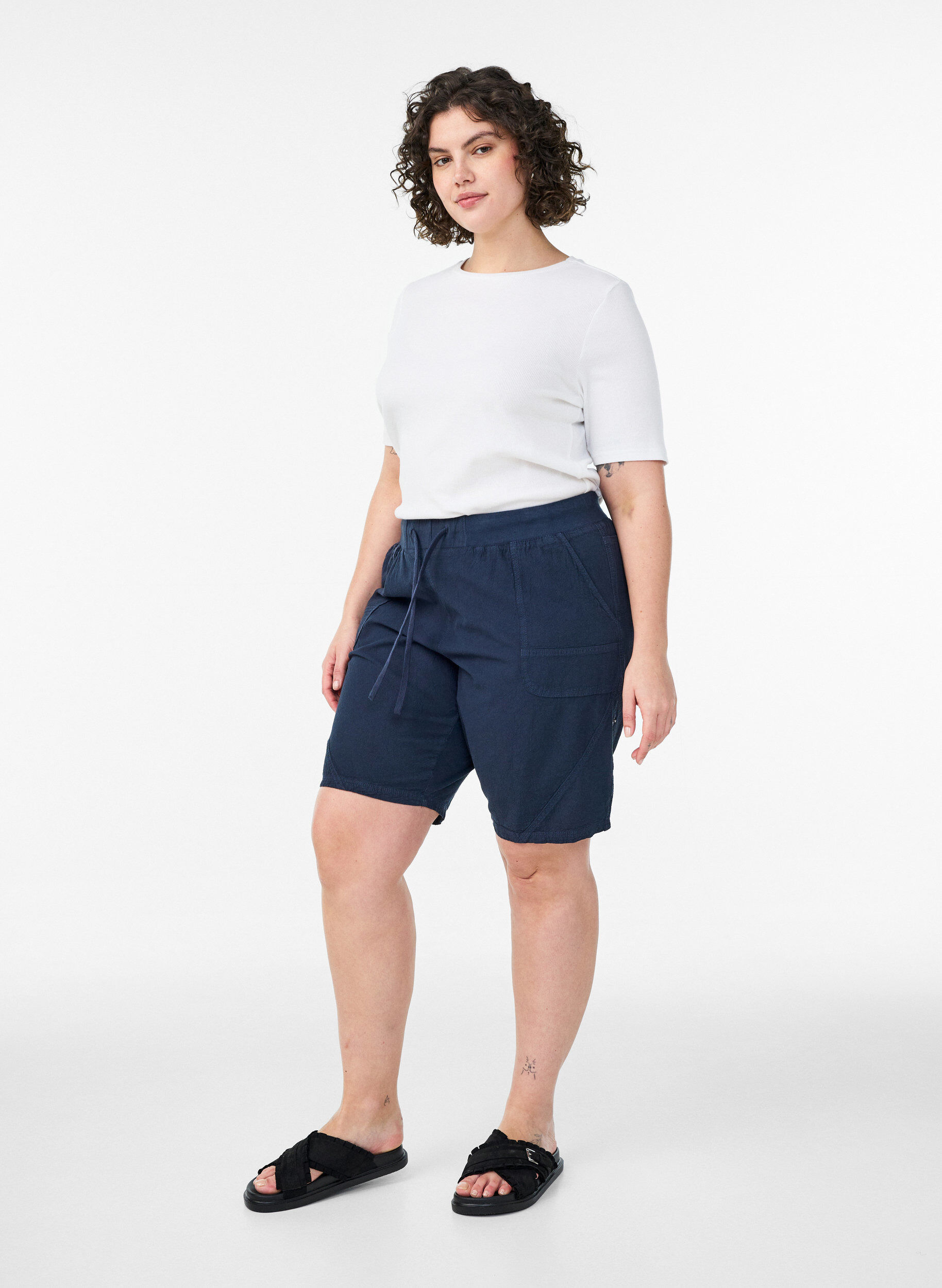 ZizzifashionLoose cotton shorts with pockets, Blue, Model image number 1